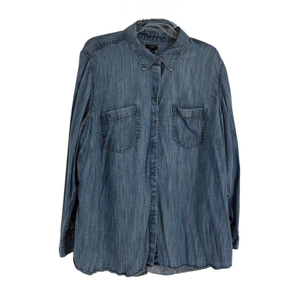 Talbots Woman Size 3X Chambray Button Down Shirt Top Long Sleeves Collared